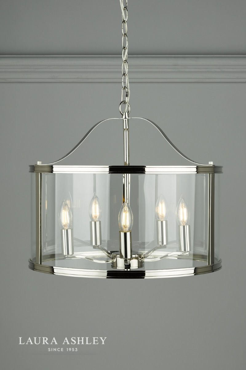 Laura Ashley Harrington 5lt Pendant Polished Nickel Glass