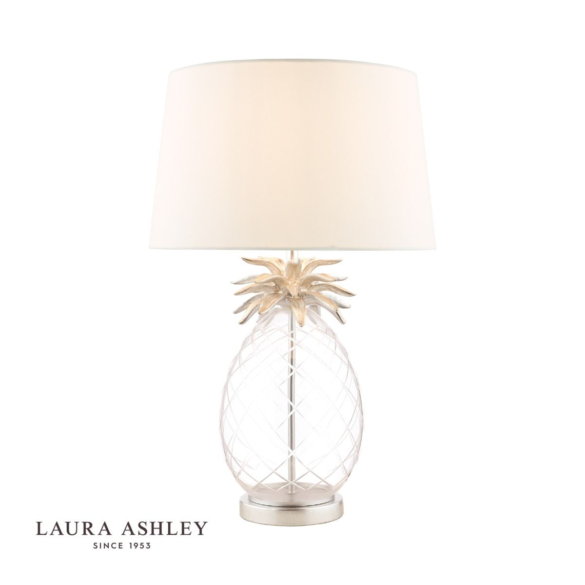 Laura Ashley Large Pineapple Table Lamp Glass & Brushed Chrome With Shade