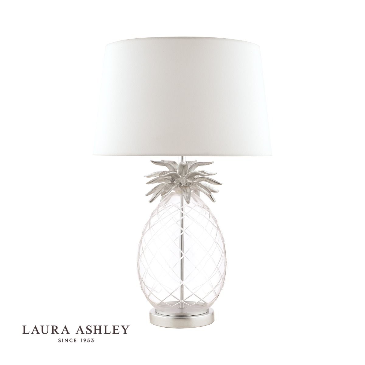 Laura Ashley Large Pineapple Table Lamp Glass & Brushed Chrome With Shade