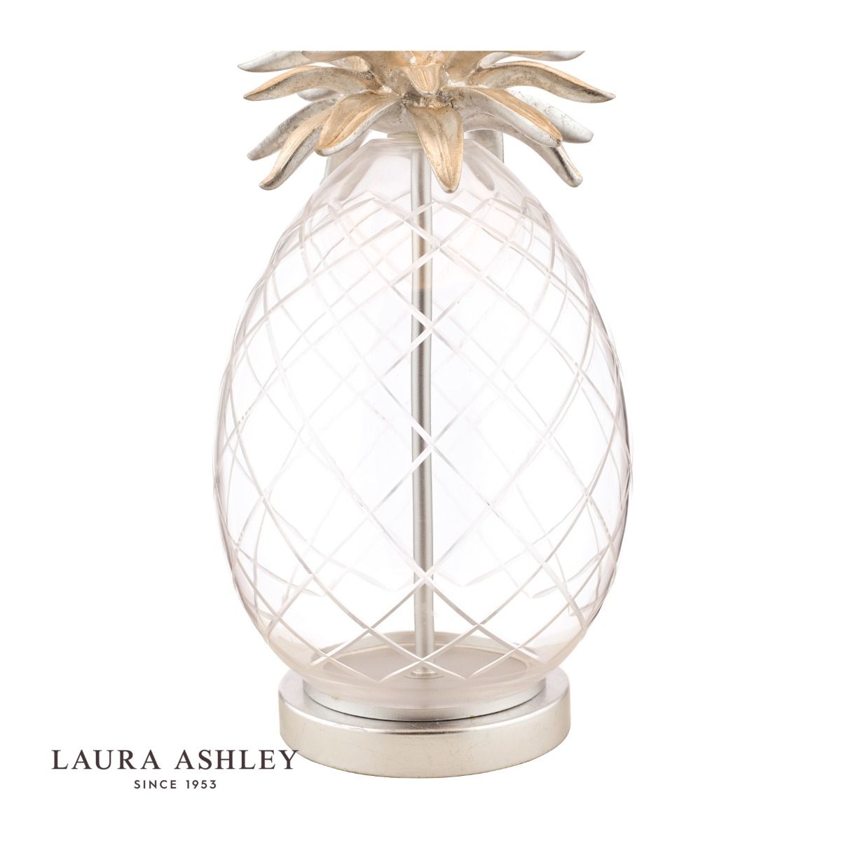 Laura Ashley Large Pineapple Table Lamp Glass & Brushed Chrome With Shade
