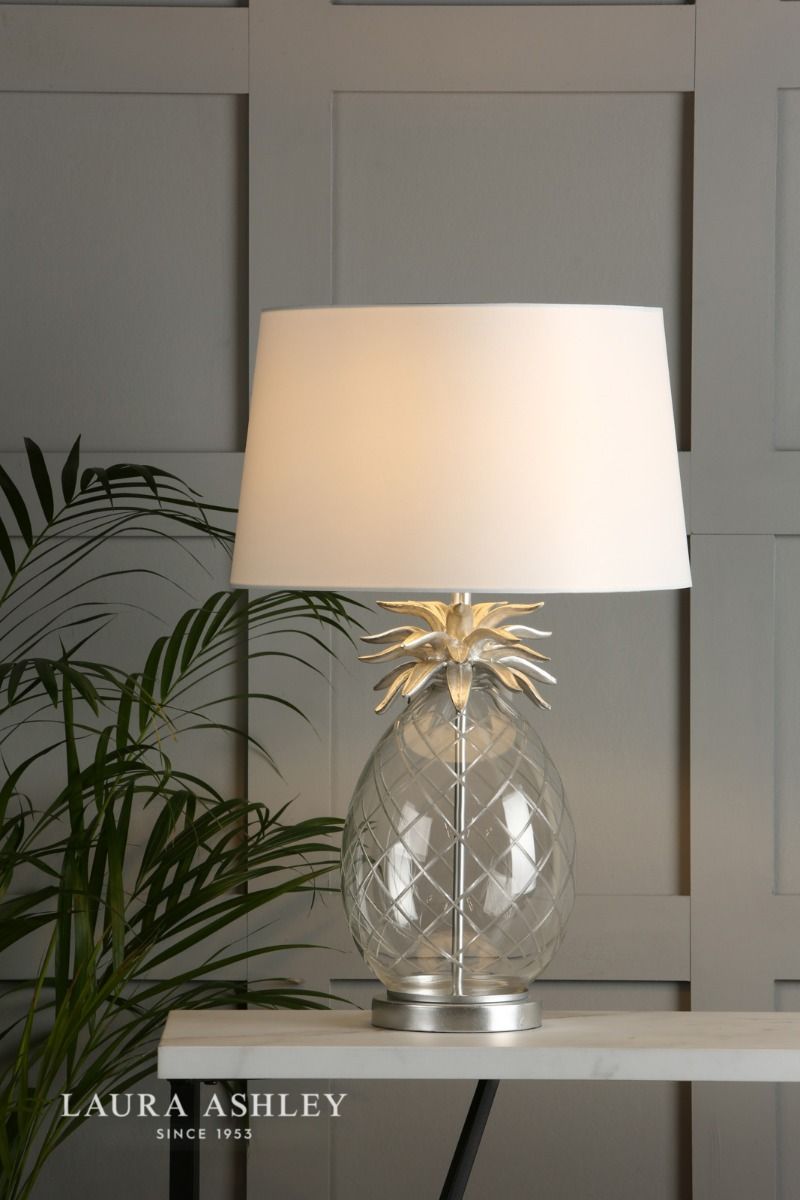 Laura Ashley Large Pineapple Table Lamp Glass & Brushed Chrome With Shade