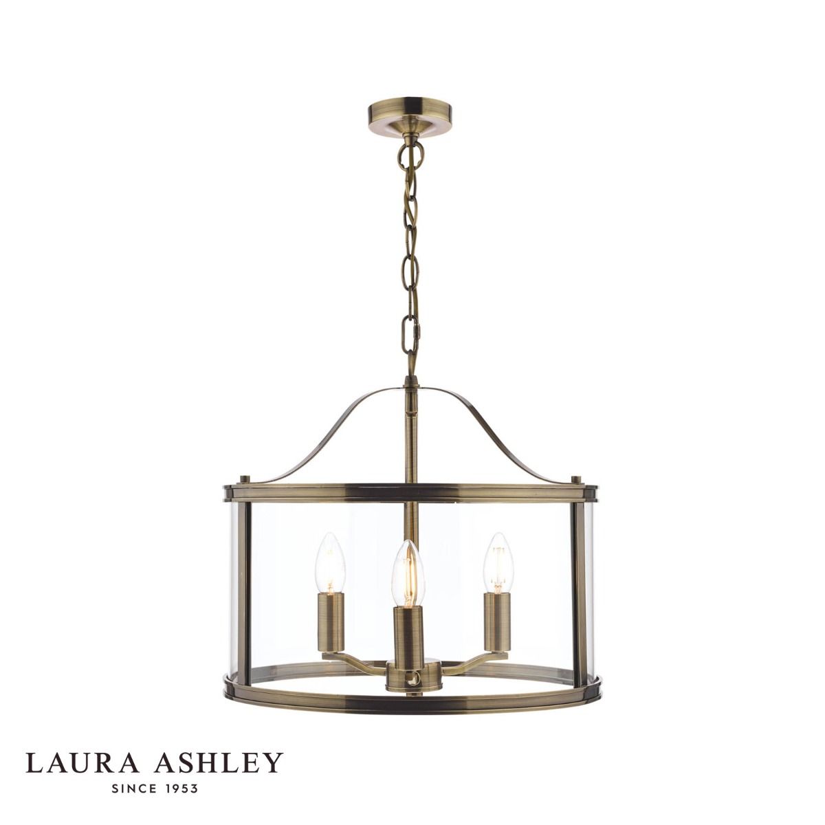 Laura Ashley Harrington 3lt Pendant Antique Brass Glass
