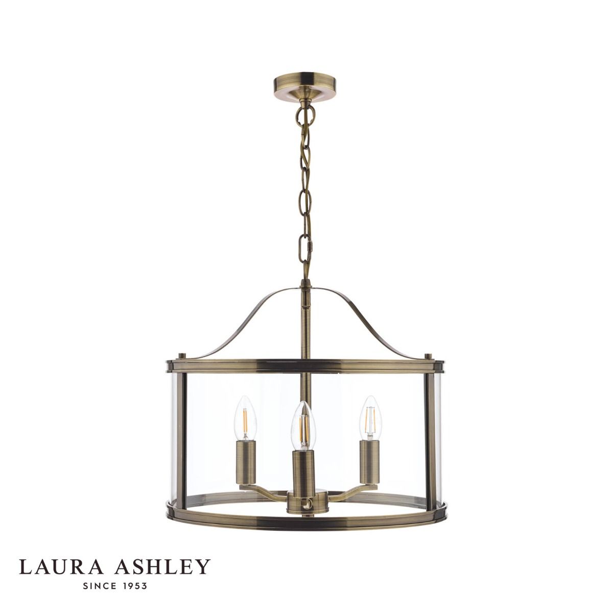 Laura Ashley Harrington 3lt Pendant Antique Brass Glass