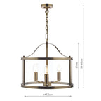 Laura Ashley Harrington 3lt Pendant Antique Brass Glass
