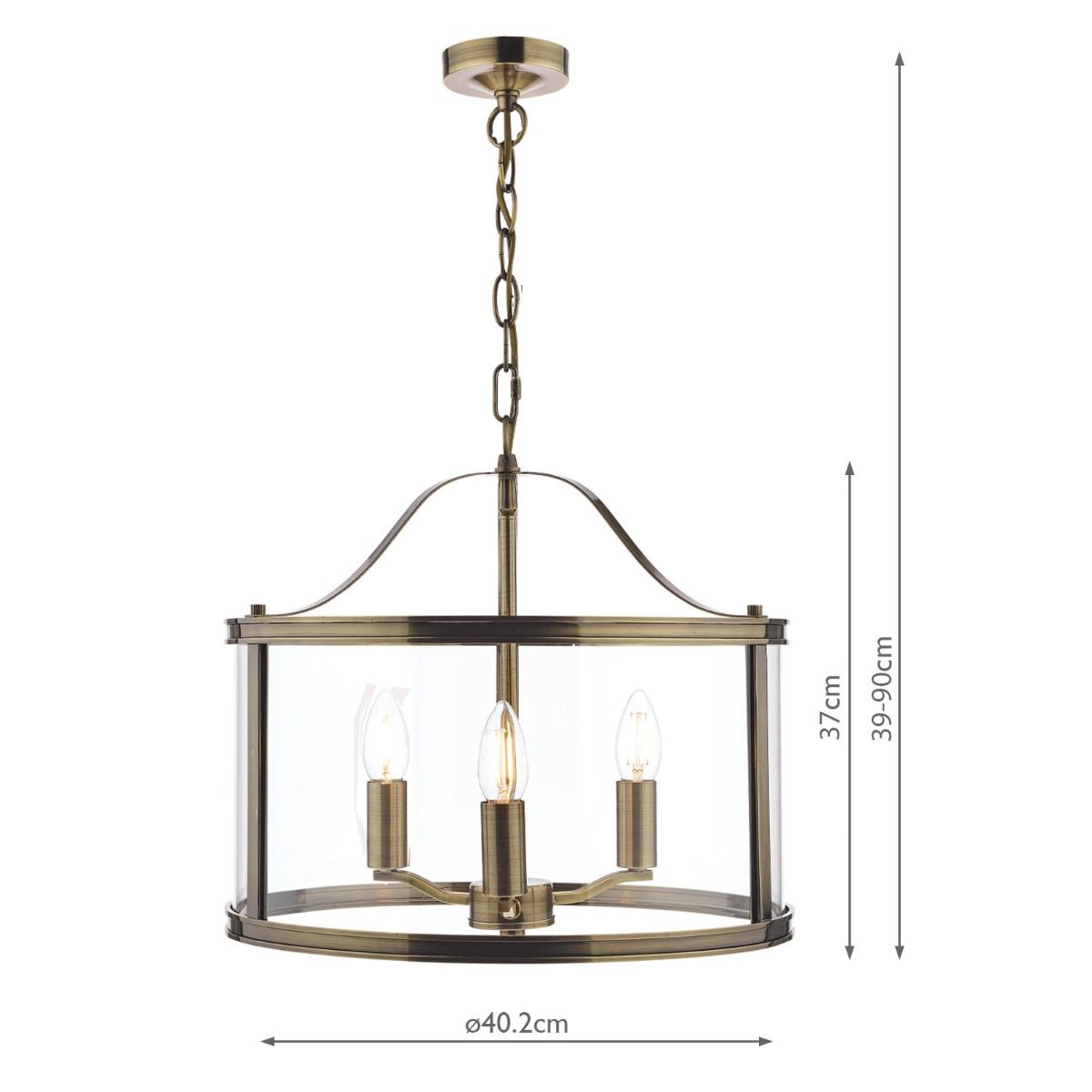 Laura Ashley Harrington 3lt Pendant Antique Brass Glass