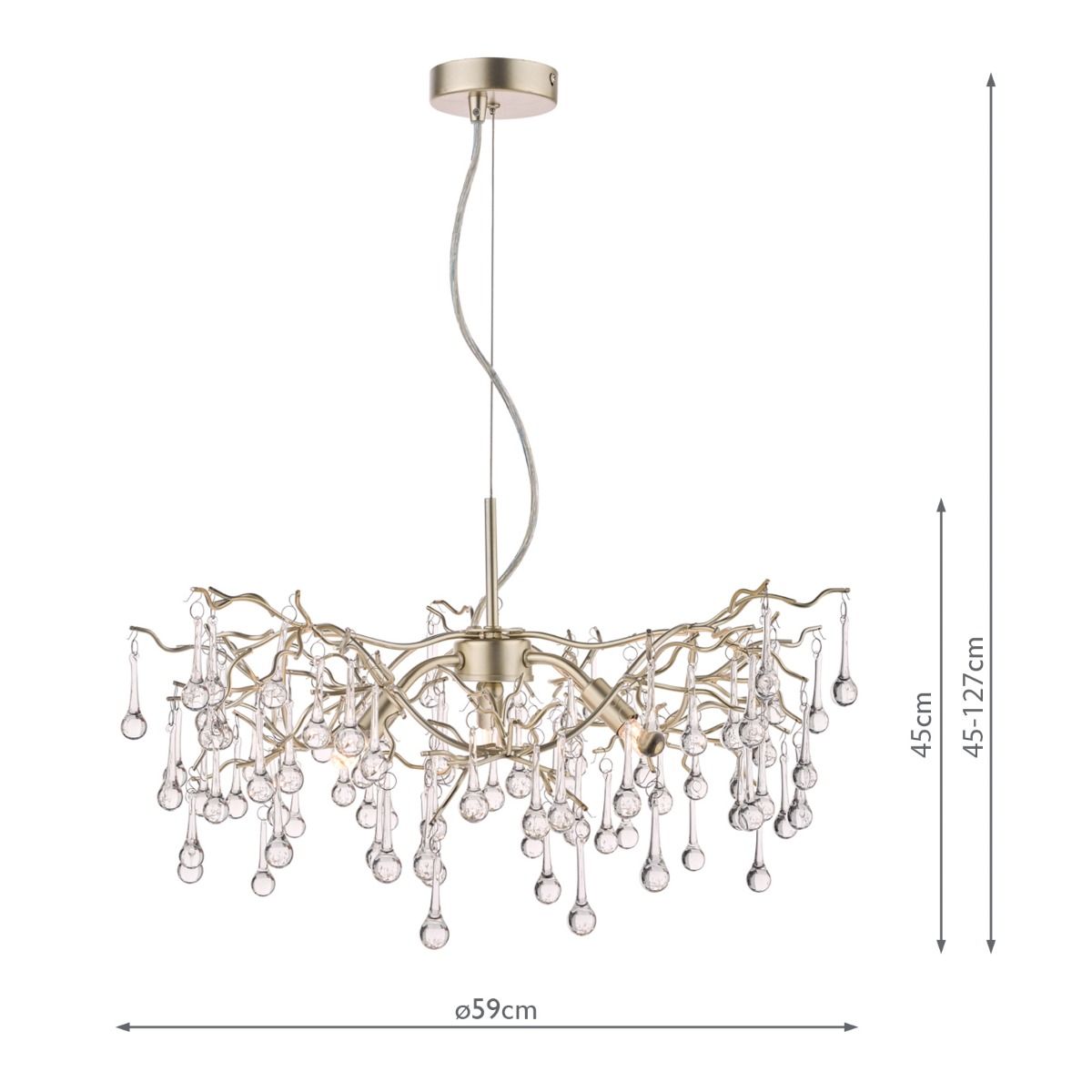 Laura Ashley Willow 3 Light Pendant Satin Champagne and Crystal