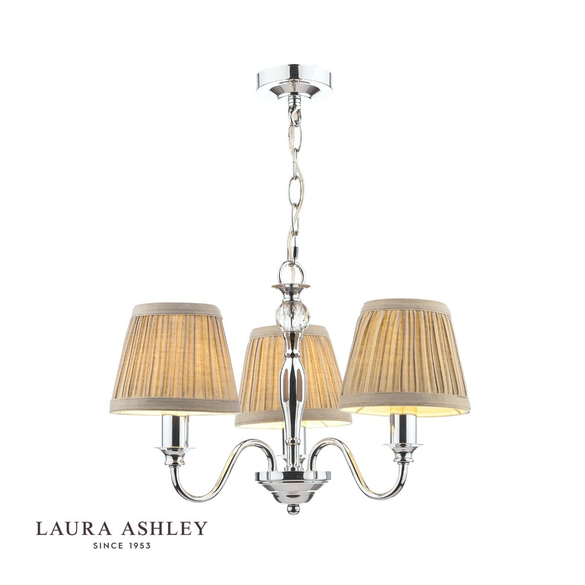 Laura Ashley Ellis 3 Light Pendant Polished Chrome and Crystal With Shade
