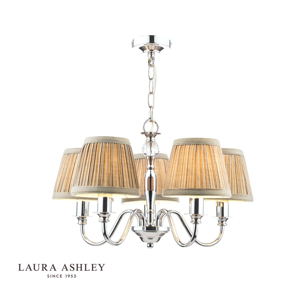 Laura Ashley Ellis 5 Light Armed Pendant Polished Chrome and Crystal With Shade