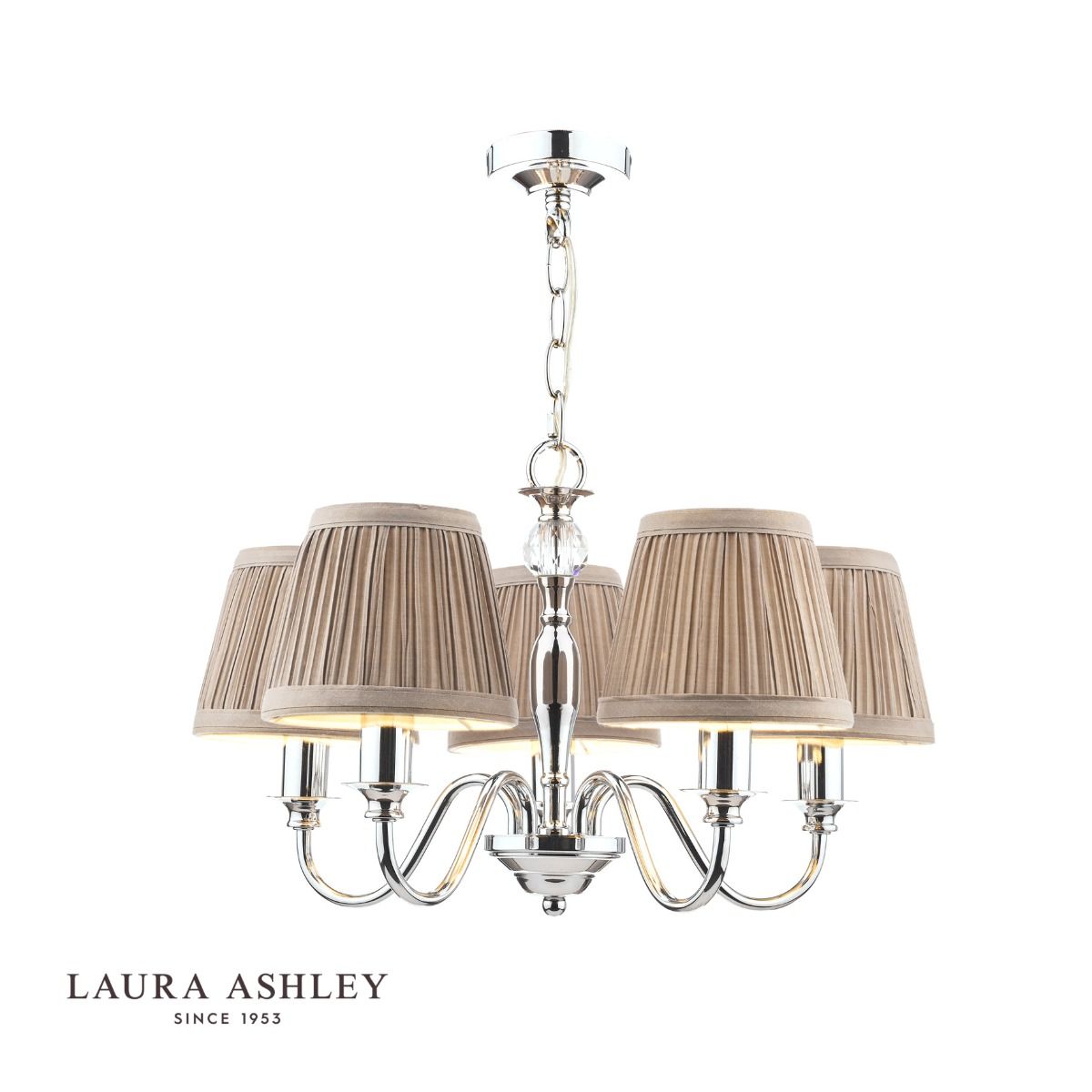 Laura Ashley Ellis 5 Light Armed Pendant Polished Chrome and Crystal With Shade