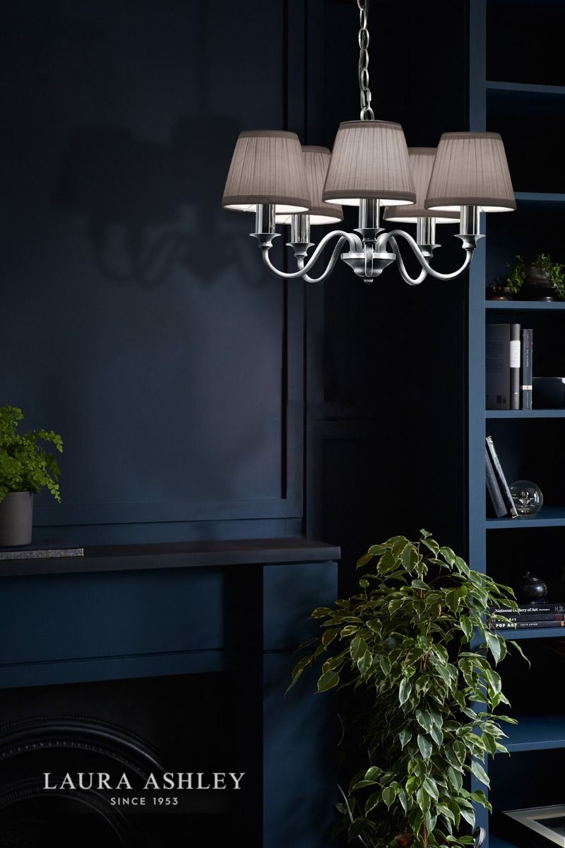 Laura Ashley Ellis 5 Light Armed Pendant Polished Chrome and Crystal With Shade