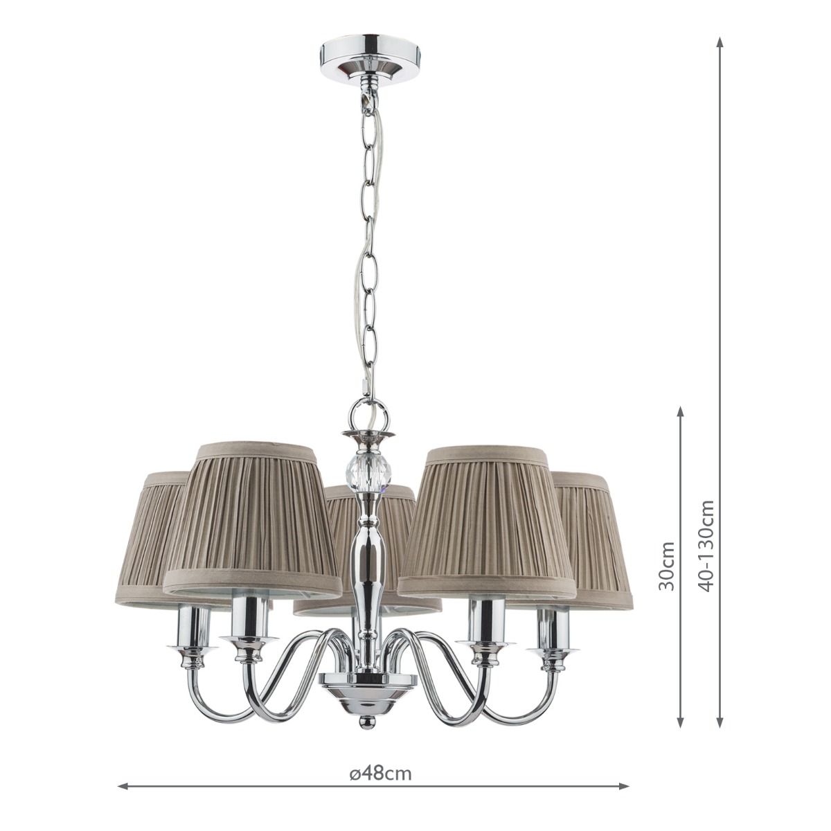 Laura Ashley Ellis 5 Light Armed Pendant Polished Chrome and Crystal With Shade