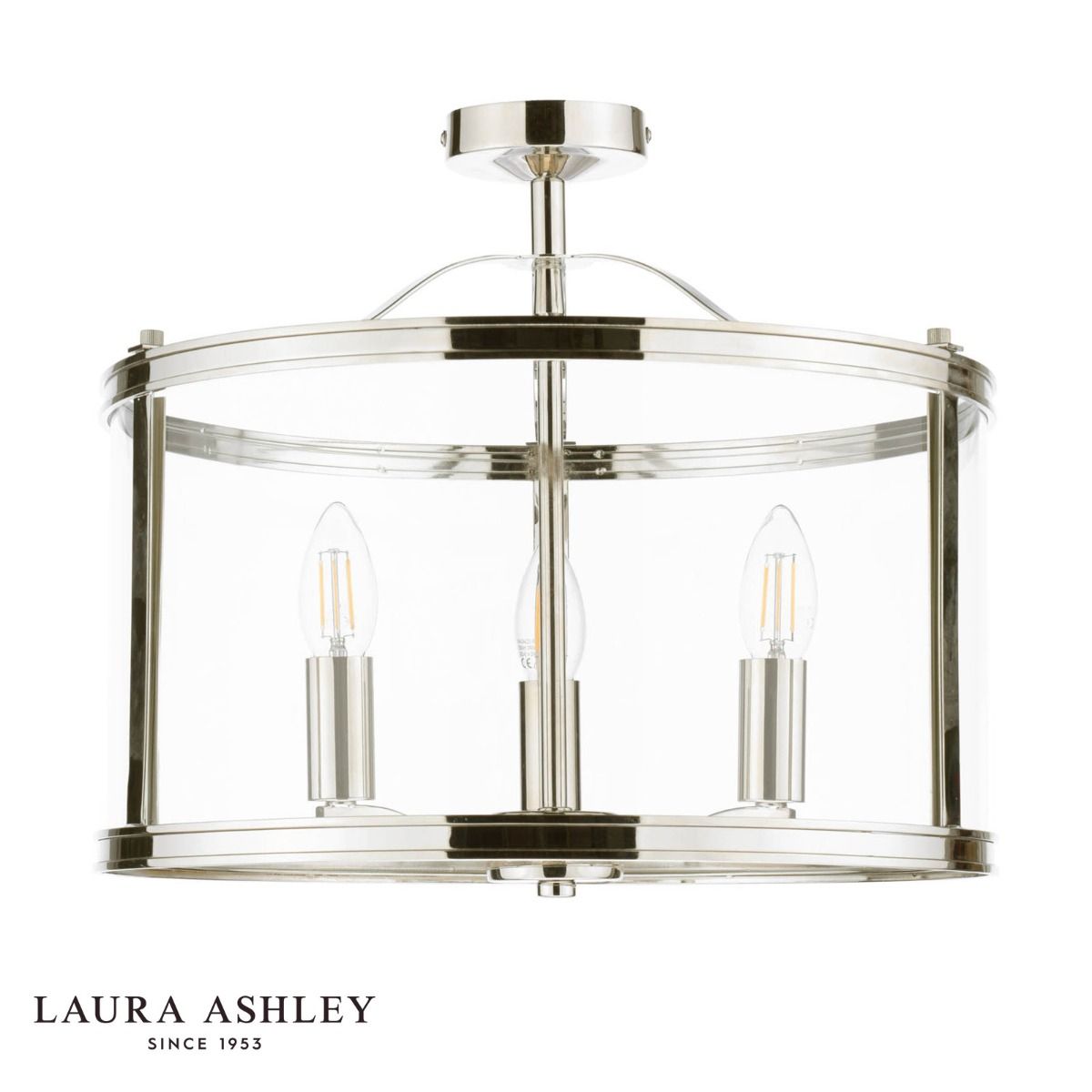 Laura Ashley Harrington 3 Light Semi-Flush Polished Nickel and Glass