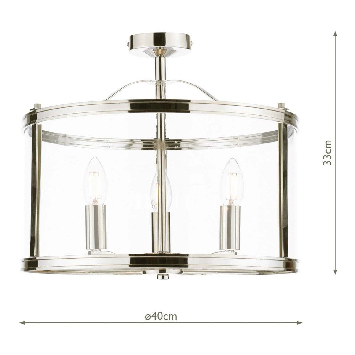 Laura Ashley Harrington 3 Light Semi-Flush Polished Nickel and Glass