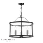 Laura Ashley Harrington 3 Light Pendant Matt Black and Glass