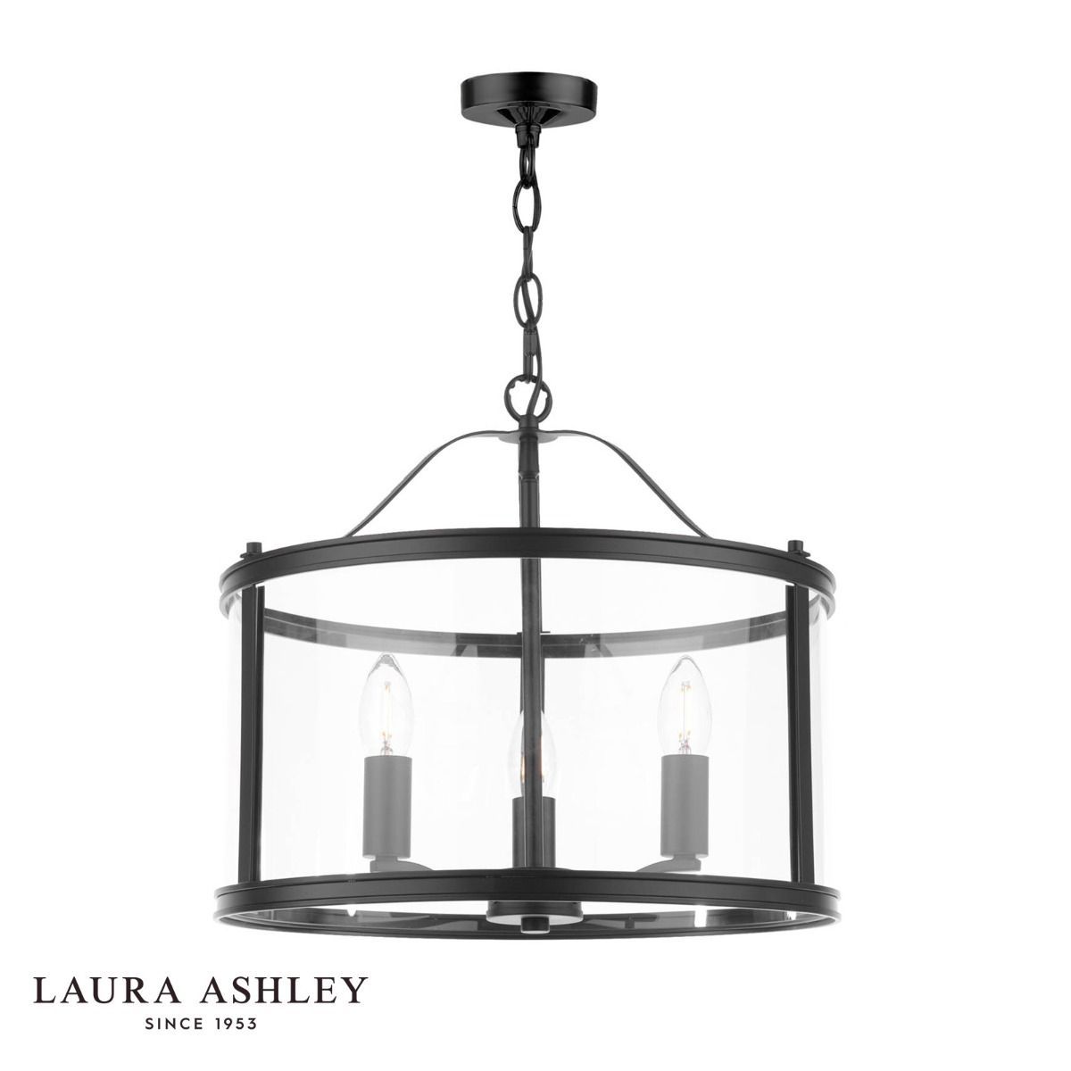 Laura Ashley Harrington 3 Light Pendant Matt Black and Glass