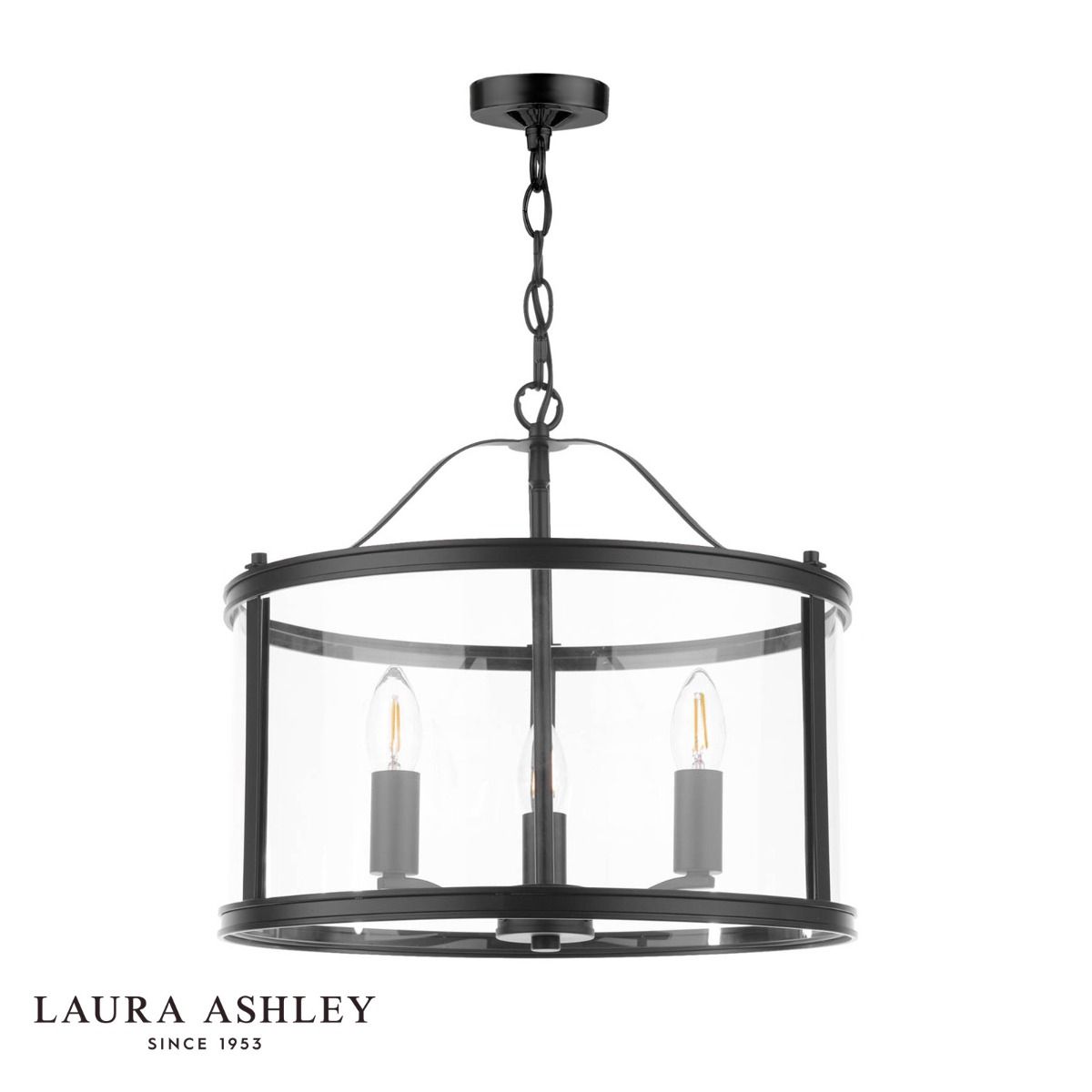 Laura Ashley Harrington 3 Light Pendant Matt Black and Glass