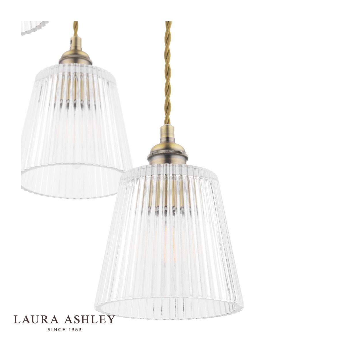 Laura Ashley Callaghan 3 Light Pendant Matt Antique Brass and Ribbed Glass