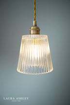 Laura Ashley Callaghan 3 Light Pendant Matt Antique Brass and Ribbed Glass