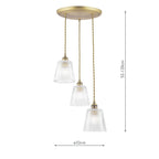 Laura Ashley Callaghan 3 Light Pendant Matt Antique Brass and Ribbed Glass