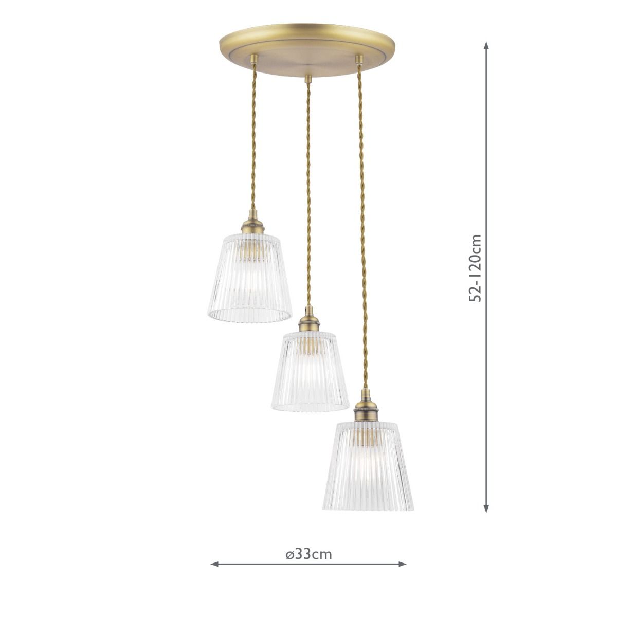 Laura Ashley Callaghan 3 Light Pendant Matt Antique Brass and Ribbed Glass