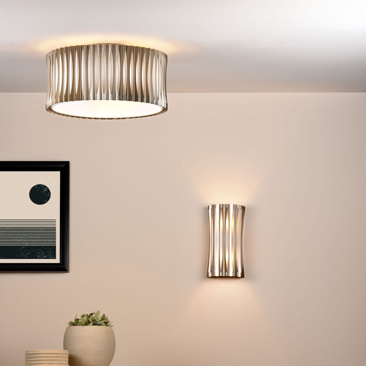 Netra 3 Light Flush Satin Bronze and Ivory