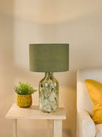 Nuria Table Lamp Green Art Glass and Antique Brass With Shade