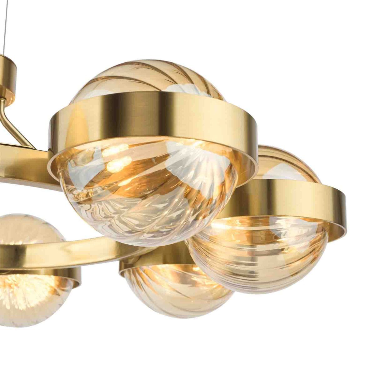 Ophira 8 Light Pendant Antique Gold and Amber Ribbed Glass