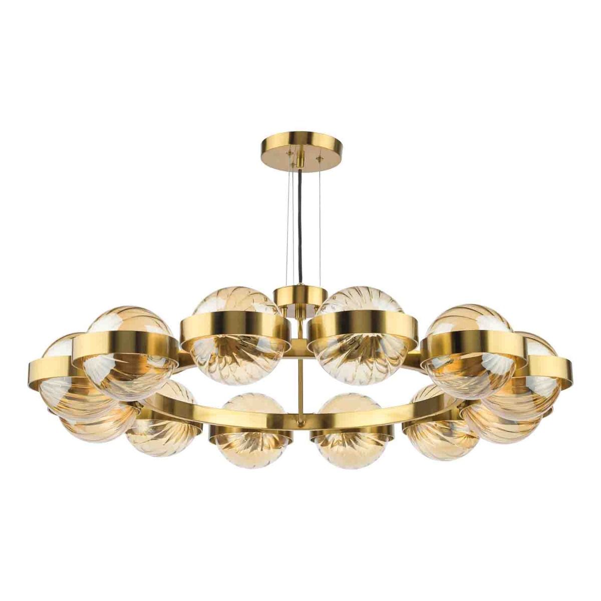 Ophira 12 Light Pendant Antique Gold and Amber Ribbed Glass