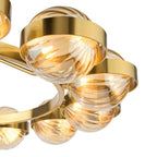 Ophira 12 Light Pendant Antique Gold and Amber Ribbed Glass