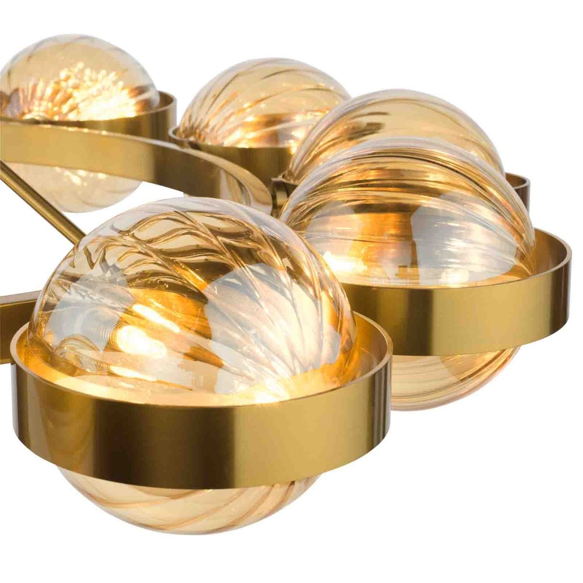 Ophira 12 Light Pendant Antique Gold and Amber Ribbed Glass