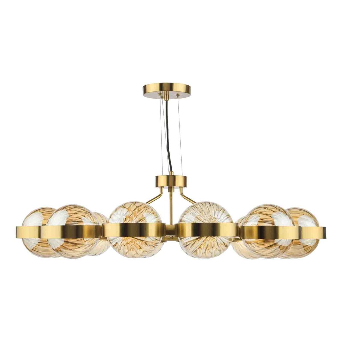 Ophira 12 Light Pendant Antique Gold and Amber Ribbed Glass