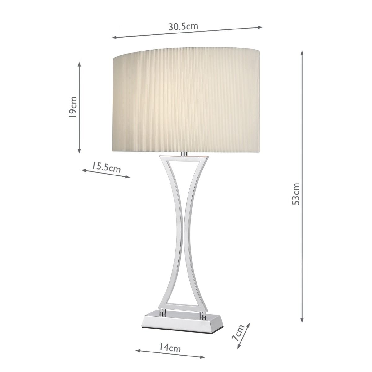 DAR Oporto Table Lamp Polished Chrome Cream Fabric Shade