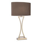 DAR Oporto Table Lamp Antique Brass Brown Fabric Shade