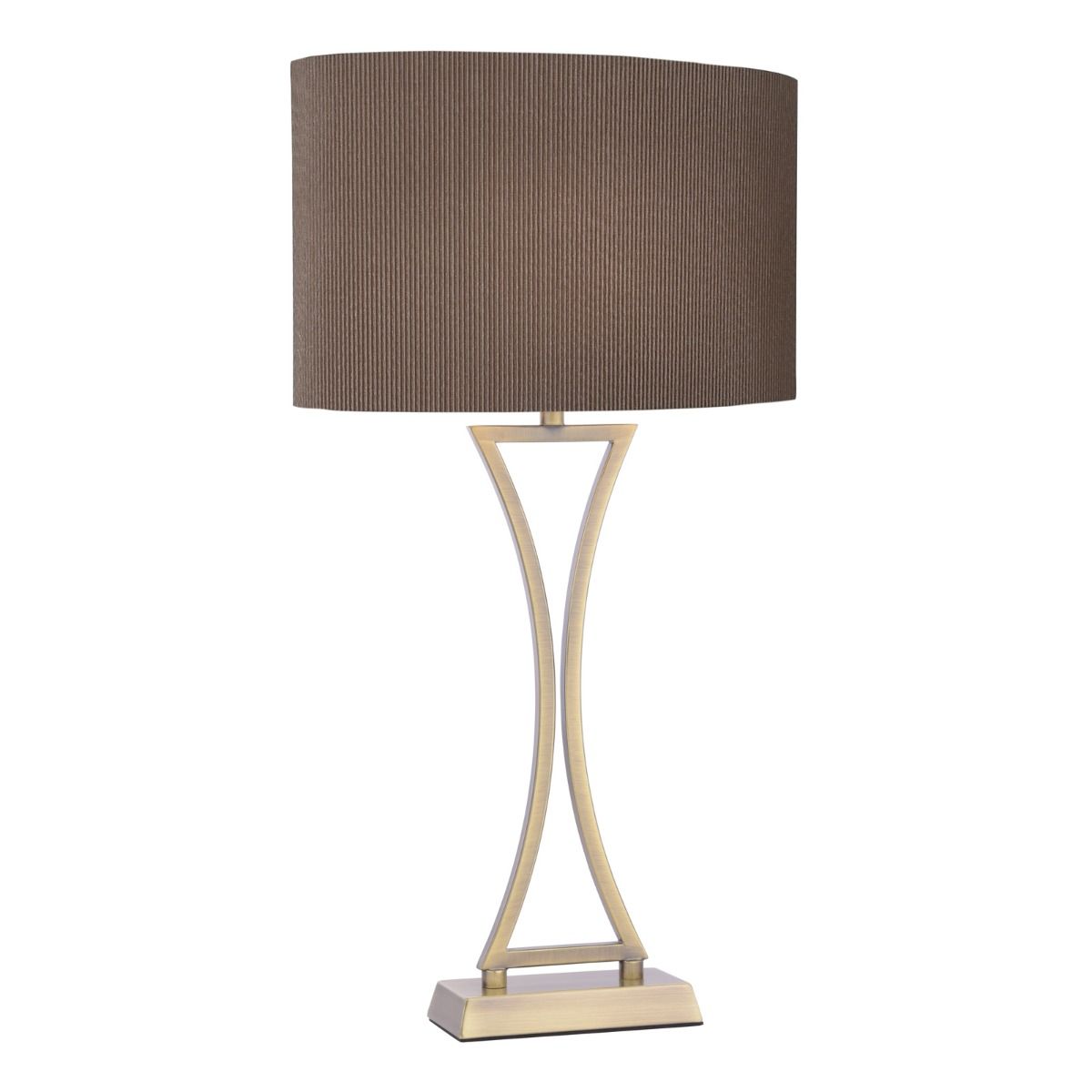 DAR Oporto Table Lamp Antique Brass Brown Fabric Shade
