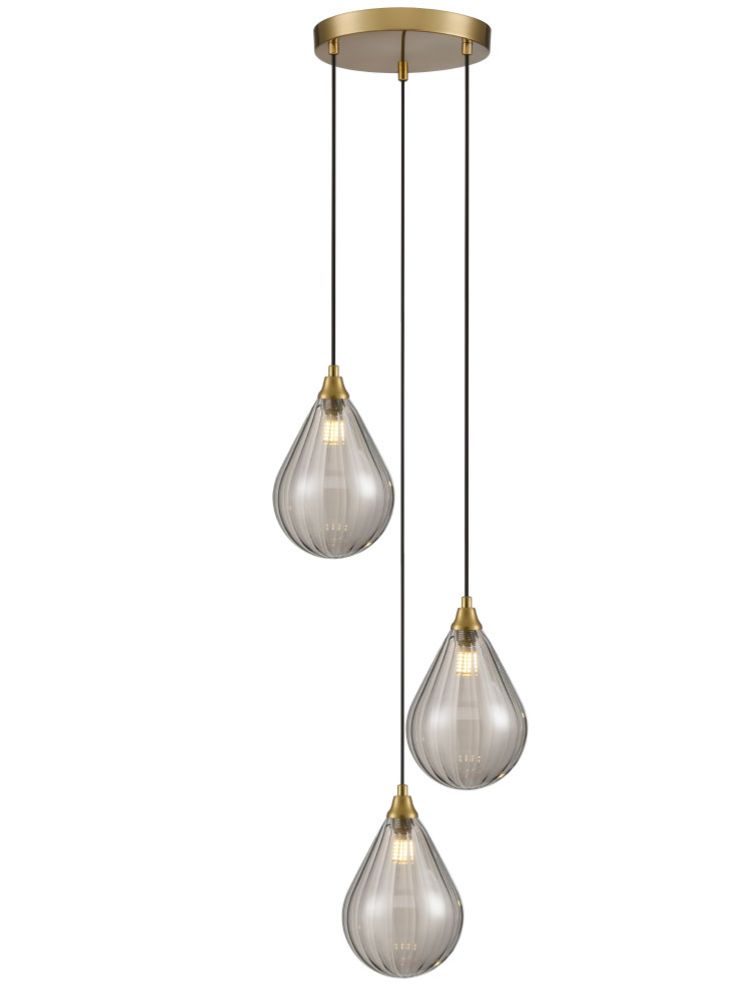 Perry 3 light Spreader in aged brass with smoked glass