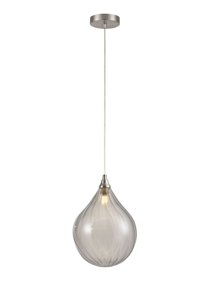Perry single pendant in satin nickel with smoked glass