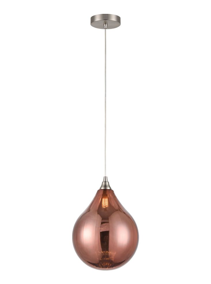 Perry single pendant in satin nickel with copper glass