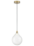 Perry single pendant in aged brass with clear glass