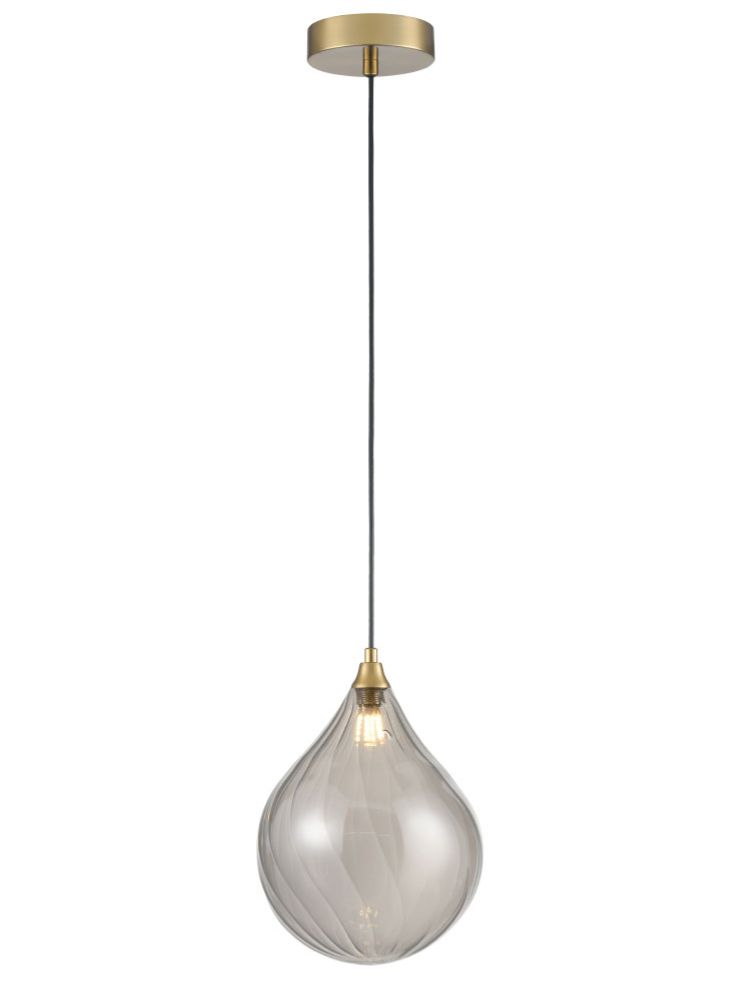 Perry single pendant in aged brass with smoked glass