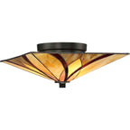 Asheville 2-Light Flush Mount Ceiling Light (Valiant Bronze & Classic Tiffany Shades)