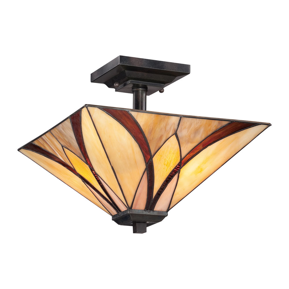 Asheville 2-Light Semi-Flush Mount Ceiling Light (Valiant Bronze & Classic Tiffany Shades)