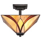 Asheville 2-Light Semi-Flush Mount Ceiling Light (Valiant Bronze & Classic Tiffany Shades)