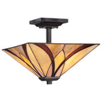 Asheville 2-Light Semi-Flush Mount Ceiling Light (Valiant Bronze & Classic Tiffany Shades)