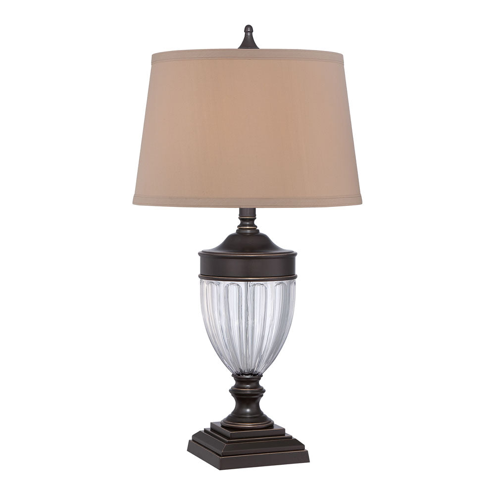 Dennison 1-Light Table Lamp (Polished Nickel with Tan Shade)