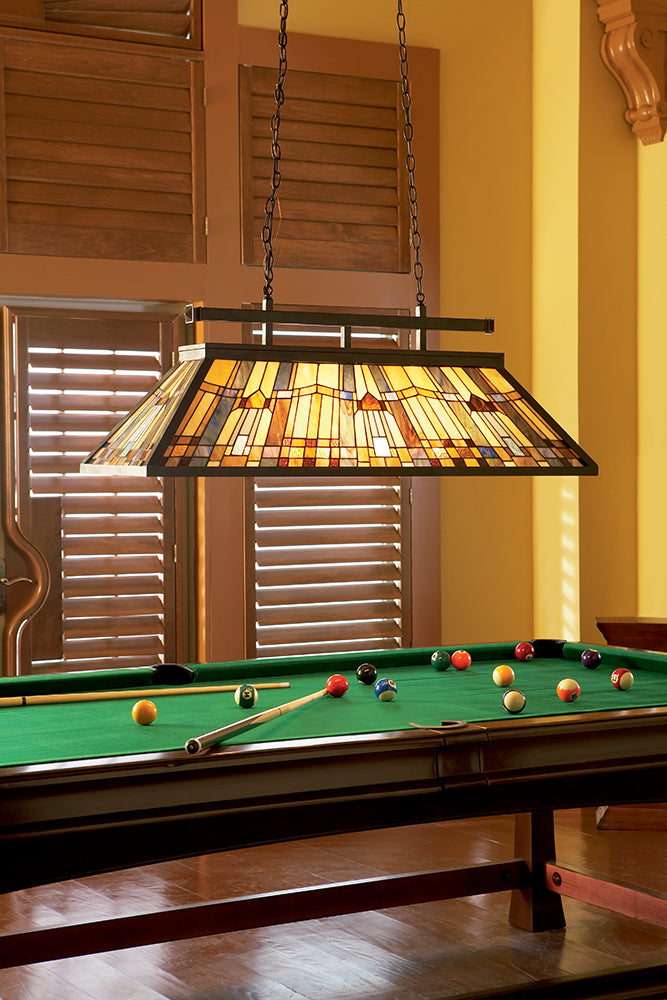 Inglenook 3-Light Arts & Crafts Island Chandelier (Geometric Shade & Amber Accents)