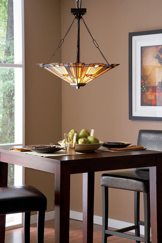 Inglenook 3-Light Pendant (Arts & Crafts Style with Geometric Shade)