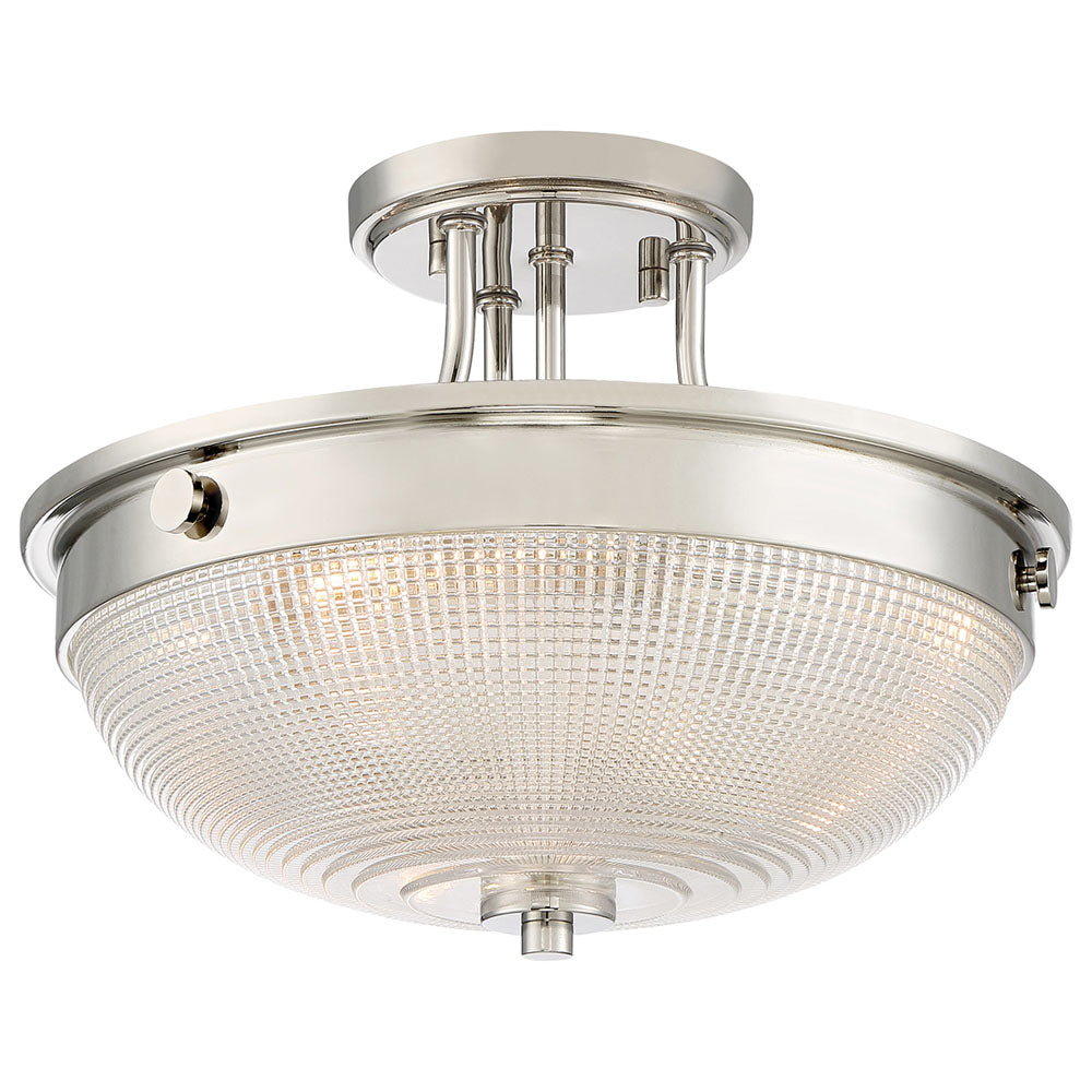 Mantle 2-Light Prismatic Glass Semi-Flush (Polished Nickel)