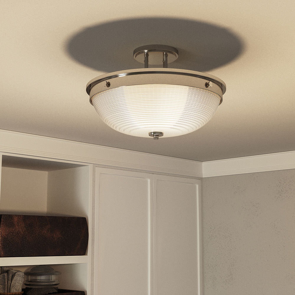 Mantle 2-Light Prismatic Glass Semi-Flush (Polished Nickel)