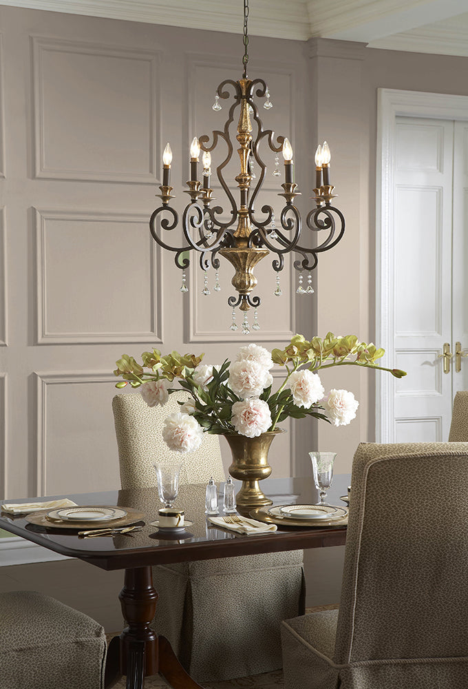 Marquette 6-Light Chandelier (Heirloom Finish with Multi-Faceted Crystals)