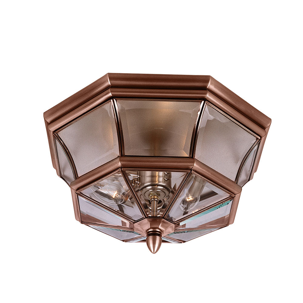 Newbury 3-Light Aged Copper Outdoor Flush Mount (Beveled Glass)